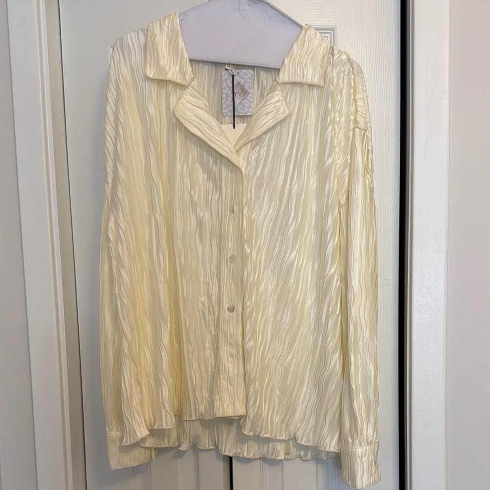 Cream Textured Button-Up Blouse